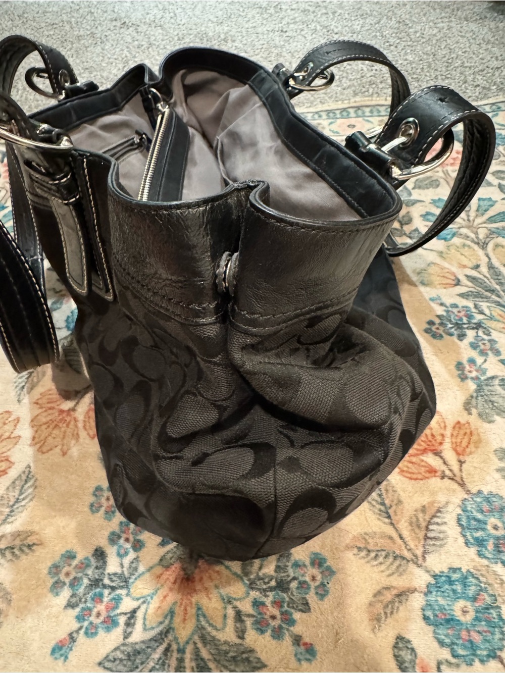 Coach Black Signature Jacquard Shoulder Tote - Picture 10 of 12